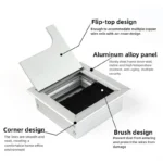 Recessed aluminum desk cable management box with power grommet