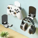 Gaming controller and headset wall mount organizer in black and white