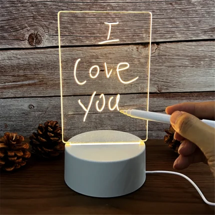 Glowing LED message board with custom handwritten notes
