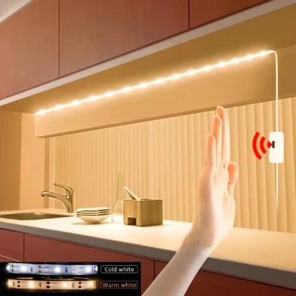 Hands-free USB LED strip light under kitchen cabinet