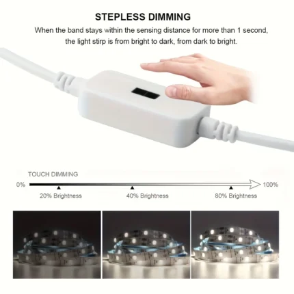 Hands-free USB LED strip light under kitchen cabinet