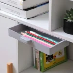 White under-desk pull-out drawer for office supplies