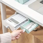 Under desk pull-out drawers, adhesive, hidden storage, office organizer