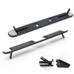 Invisible adhesive laptop stand elevating a silver laptop