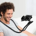 Flexible neck phone holder for hands-free smartphone viewing