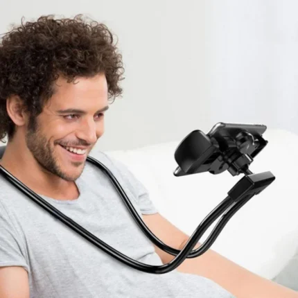 Flexible neck phone holder for hands-free smartphone viewing
