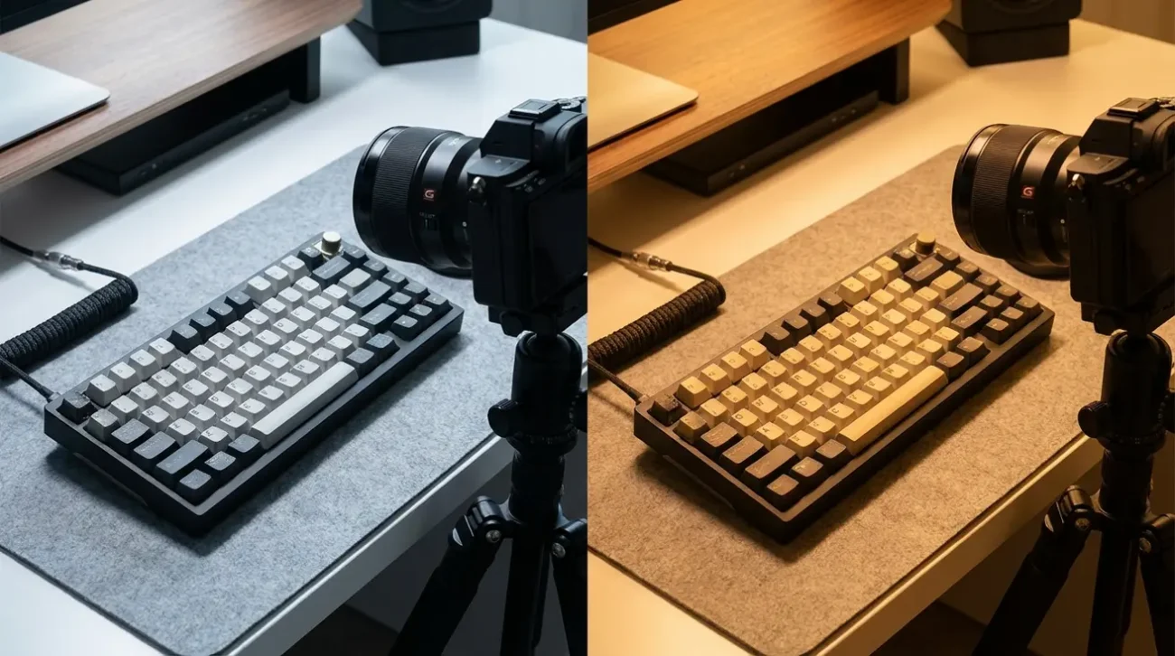 Comparison of cool daylight versus warm amber lighting.