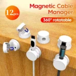 12-pack white magnetic cable manager clips on a wooden desk
