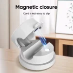 12-pack white magnetic cable manager clips on a wooden desk