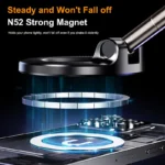 Magnetic vacuum car phone mount with folding arm