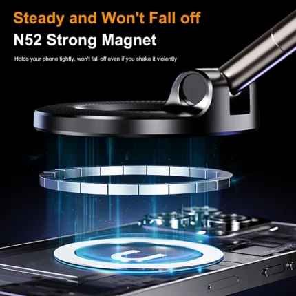 Magnetic vacuum car phone mount with folding arm