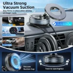 Magnetic vacuum car phone mount with folding arm