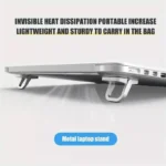 Mini foldable aluminum alloy laptop stand for cooling and ergonomics.