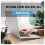 Mini foldable aluminum alloy laptop stand for cooling and ergonomics.