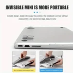 Mini foldable aluminum alloy laptop stand for cooling and ergonomics.