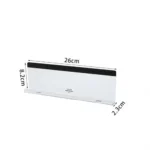 Clear acrylic monitor shelf with phone holder and desk organizer.