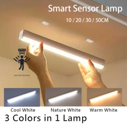 Motion sensor LED light bar for under cabinet mounting