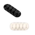 Multi-slot silicone cable organizer clips for desk management.