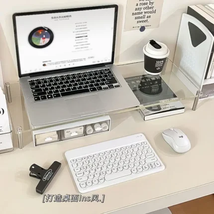 Clear acrylic multi-tier desk organizer with storage