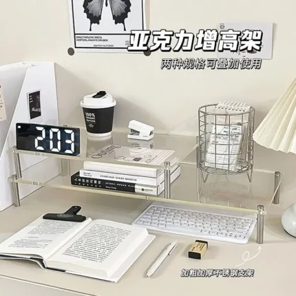 Clear acrylic multi-tier desk organizer with storage