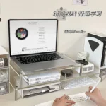 Clear acrylic multi-tier desk organizer with storage