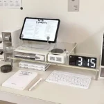 Clear acrylic multi-tier desk organizer with storage