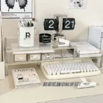 Clear acrylic multi-tier desk organizer with storage