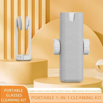 Portable 5-in-1 cleaning kit for eyeglasses, screens, and tech