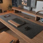 Dark grey premium felt desk mat with anti-slip backing for modern workspace
