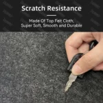 Premium felt desk mat with wooden monitor stand and anti-slip back.