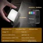 RGB LED video light with cold shoe mount for camera