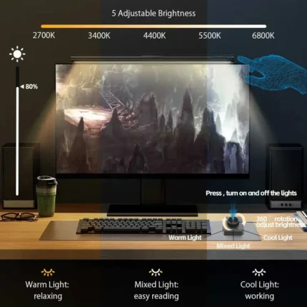 RGB monitor light bar with wireless remote and backlighting.