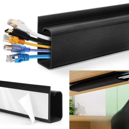 Self-adhesive under-desk cable management channel for wire organization
