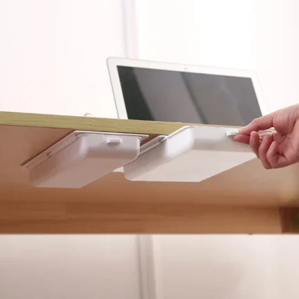 White self-adhesive under desk drawer organizer with compartments
