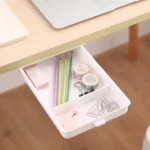 White self-adhesive under desk drawer organizer with compartments