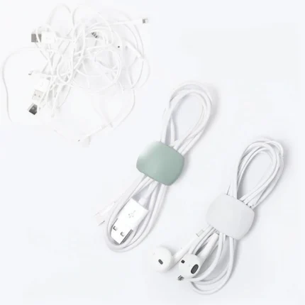 Flexible silicone cable organizer ties for USB and headphone cords