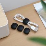Flexible silicone cable organizer ties for USB and headphone cords