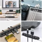 Silicone desktop cable organizer holding multiple USB charging cords