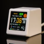 Smart WiFi desktop weather station and digital clock in yellow.