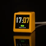 Smart WiFi desktop weather station and digital clock in yellow.