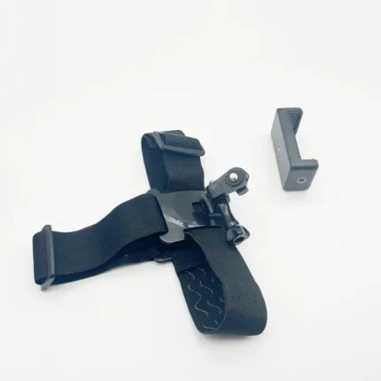 Smartphone POV head mount strap for hands-free vlogging.