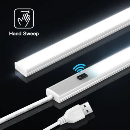 Touchless LED under cabinet light bar with hand sweep sensor
