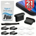 21 Pcs Type-C Dust Plug Set with Cleaning Brush for USB-C Ports