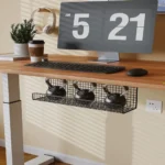 Black wire mesh under desk cable management tray