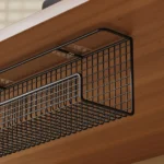 Black wire mesh under desk cable management tray