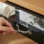 Under-desk metal cable management tray for power strips
