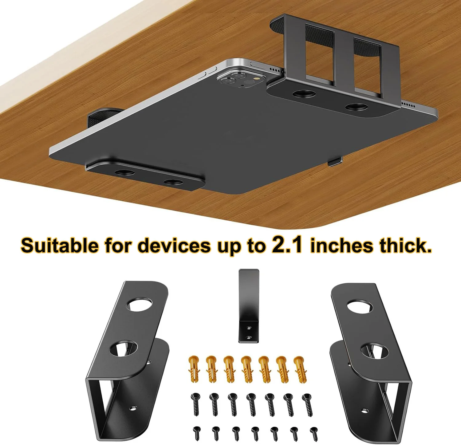 under-desk-wall-mount-organizer-kit-1 Heavy-duty black metal under desk wall mount kit