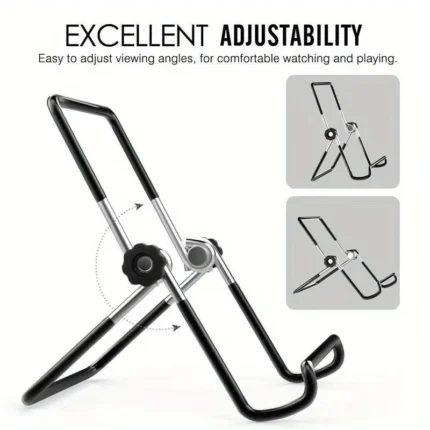 Universal mobile device stand holding smartphone for online shopping