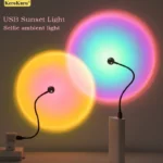 Sunset projection lamp with flexible gooseneck plugged into USB