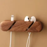 Natural wood cable organizer for desk and wall mounting